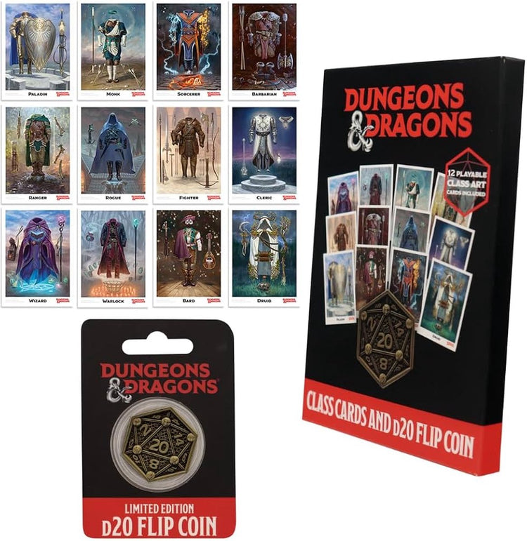 Dungeons and dragons dungeons dragons: klassekaarten en d20 flip coin