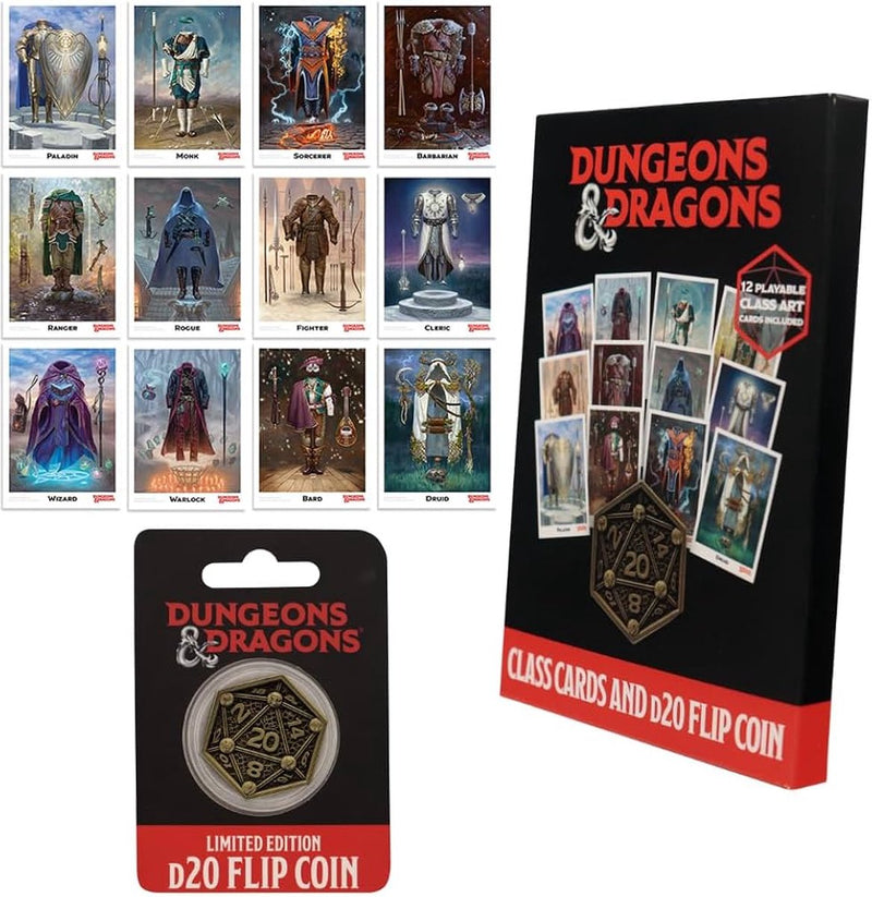 Dungeons and dragons dungeons dragons: klassekaarten en d20 flip coin