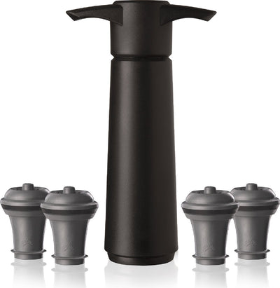 Vacuvin vacu vin wine saver zwart | vacuüm wijnpomp | 4 vacuum wine stoppers