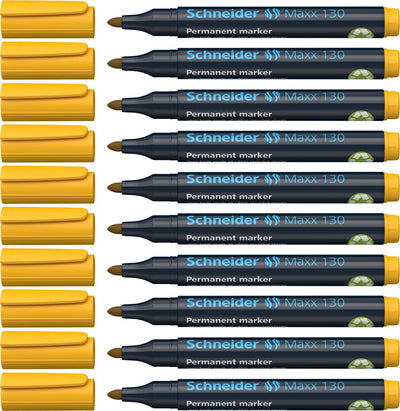 Schneider schrijfwaren schneider permanent marker - maxx 130 - ronde punt - geel - 10 stuks - lijnbreedte 1-3 mm - s-113005-10