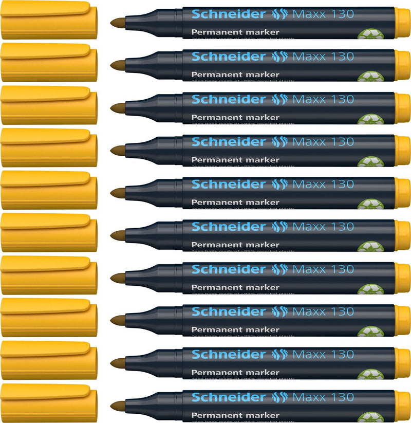 Schneider schrijfwaren schneider permanent marker - maxx 130 - ronde punt - geel - 10 stuks - lijnbreedte 1-3 mm - s-113005-10