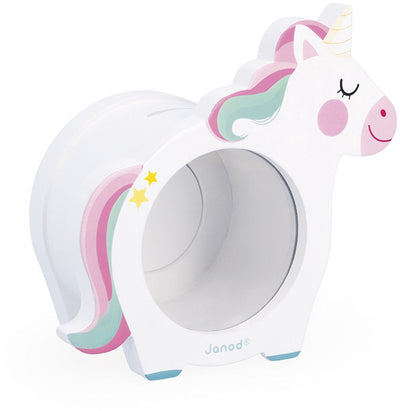 Janod - unicorn - houten spaarpot met transparante voorkant