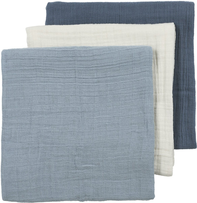 Meyco baby uni pre-washed hydrofiele doeken - pre-washed hydrofiel - natural jeans blue indigo - 70x70cm - 3-pack