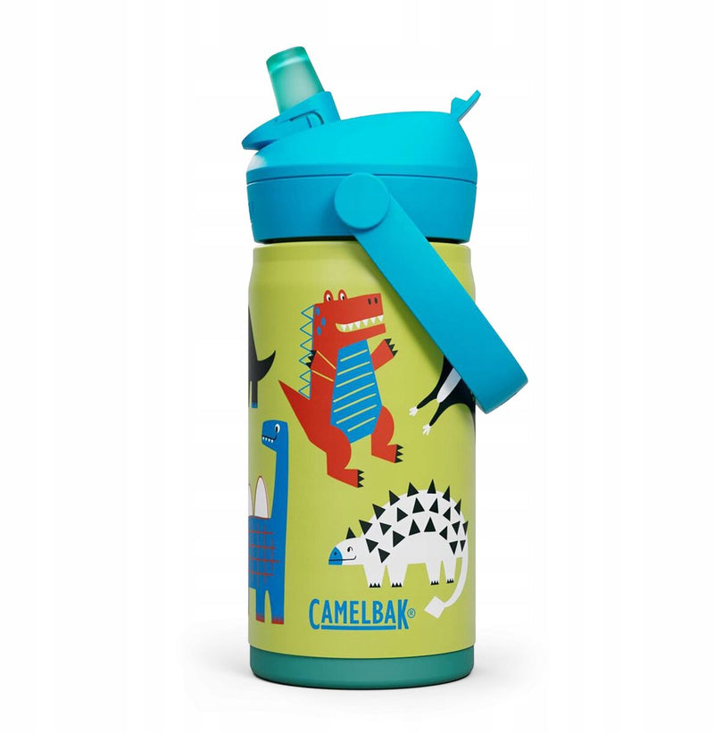 Camelbak thrive flip straw drinkfles kids - 350 ml - rvs - met rietje - isolatie waterfles - groen (dino jam)