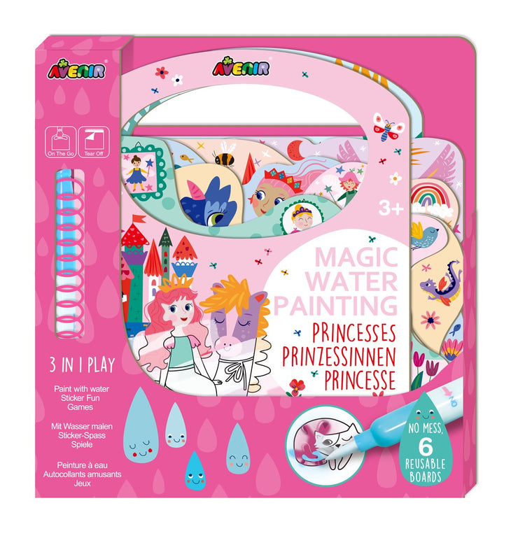Avenir magisch waterschilderen: book prinses, 6 herbruikbare pagina's met 3-in-1 play, 3+