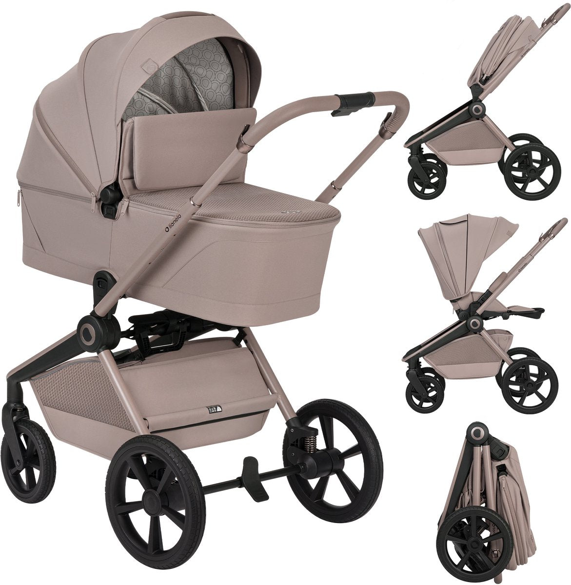 Lionelo freya 2in1 kinderwagen – reiswieg wandelwagen – vanaf geboorte tot 22 kg – premium buggy - pu-wielen met vering – voor- achterwaarts zitje – upf50+ kap – compleet accessoiresysteem