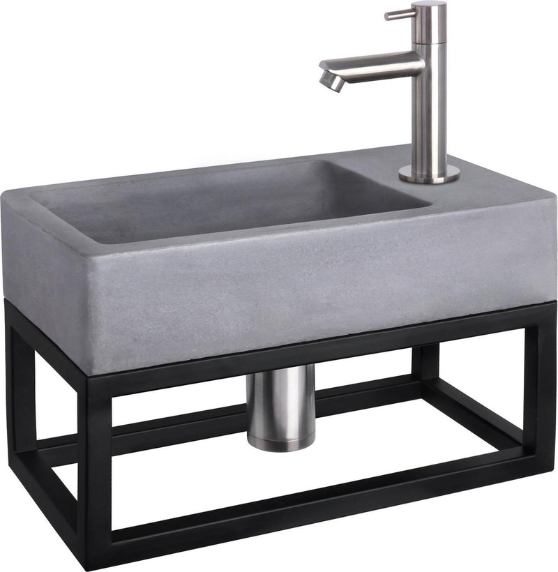 Differnz force fonteinset - beton donkergrijs - kraan recht mat chroom - met handdoekrek - 40 x 22 x 9 cm