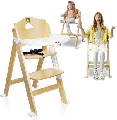 Lionelo floris kinderstoel 3in1 – eetstoel, kinderstoel met voetensteun stoel tot 40kg – 4-traps verstelbare zitting en voetensteun – berkenhout, afneembare tafel, veiligheidsgordels – scandinavisch design, groeit mee met kind