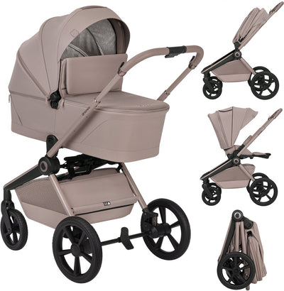 Lionelo freya 3in1 kinderwagen set – reiswieg, wandelwagen astrid i-size autostoel (40–87 cm) –premium - vanaf geboorte tot 22 kg – pu-wielen met vering – omkeerbare zitting – upf50+ kap