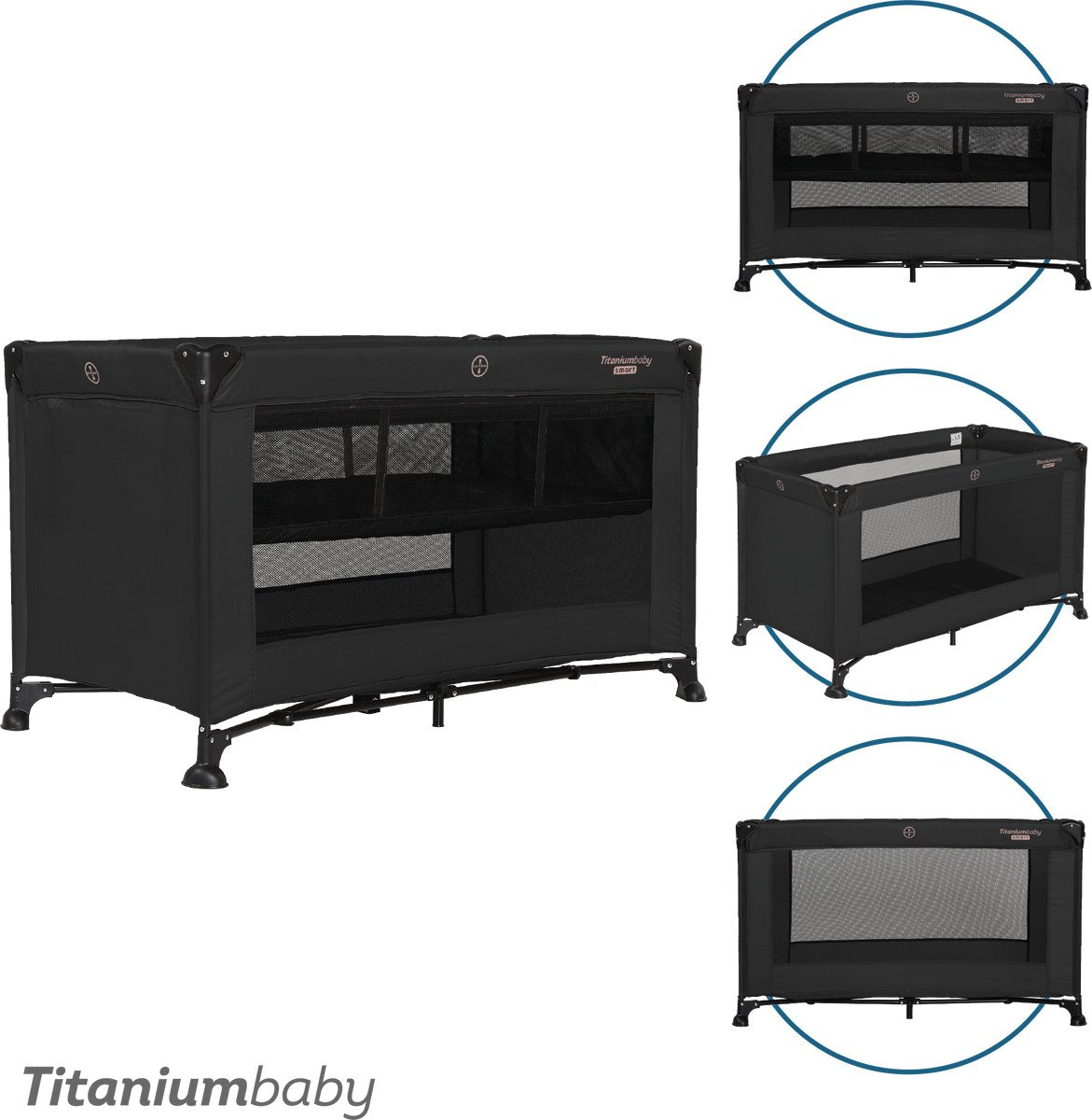 Titanium baby titaniumbaby campingbed smart jordan met verhoger 60x120 cm black inclusief draagtas