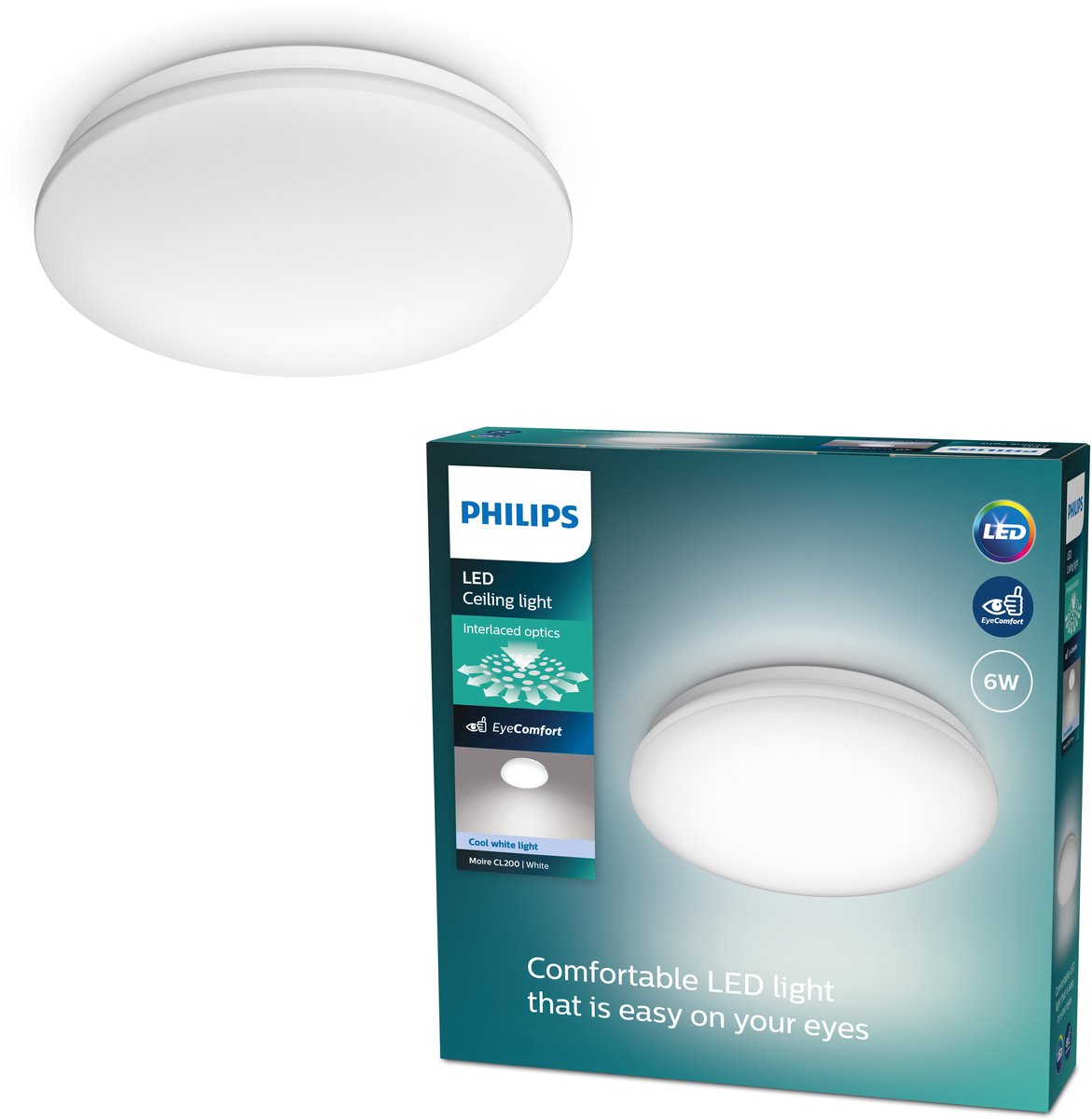 Philips led philips moire plafonnière - koelwit licht - klein