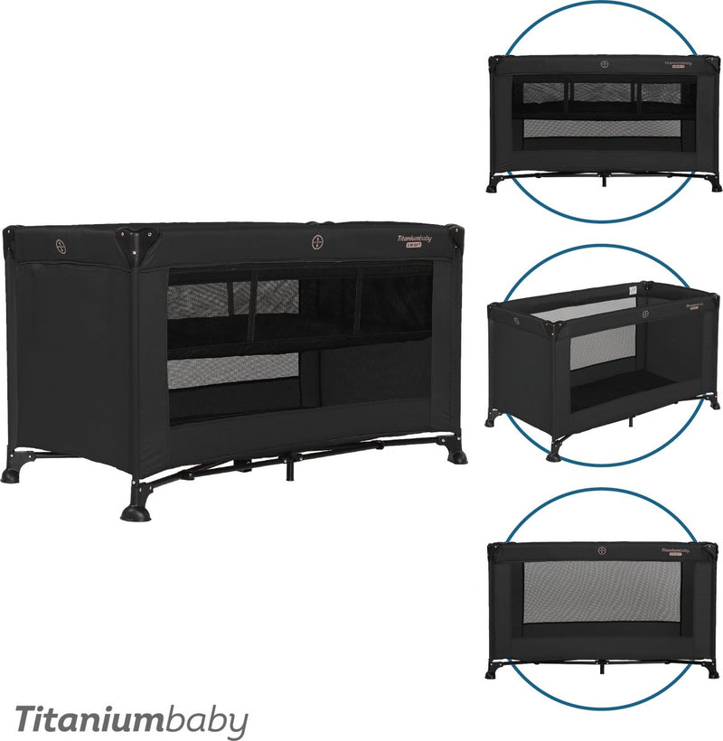Titanium baby titaniumbaby campingbed smart jordan met verhoger 60x120 cm black inclusief draagtas