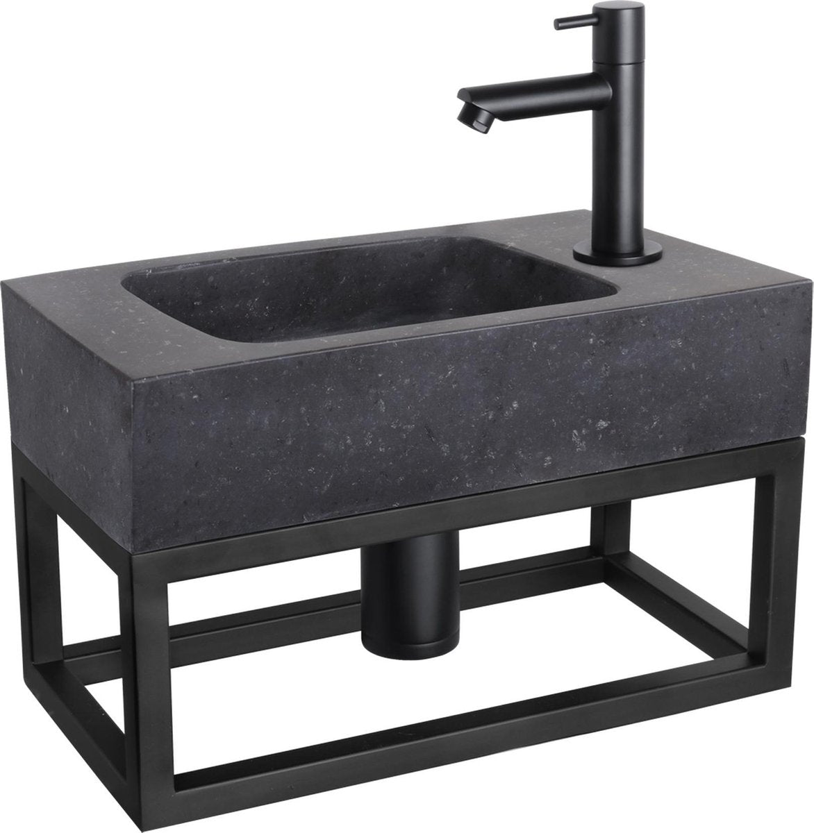 Differnz fonteinset bombai black - natuursteen - kraan recht mat zwart - met handdoekrek - 40 x 22 x 9 cm
