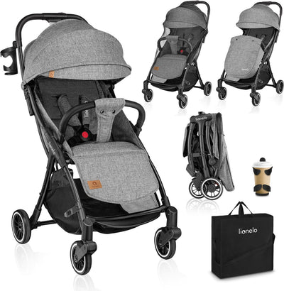 Lionelo julie one buggy - kinderwagen tot 22 kg - premium - automatisch opvouwbaar - rugleuning tot ligpositie - ventilatiepaneel - verlengde kap met venster - eco-leer details - inclusief voetenzak, bekerhouder, muskietennet, transporttas