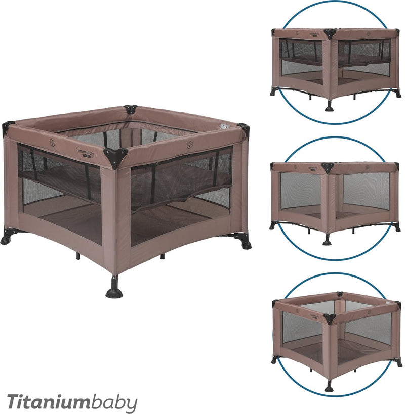 Titanium baby titaniumbaby opvouwbare box smart mason met verhoger 100x100 cm taupe inclusief draagtas