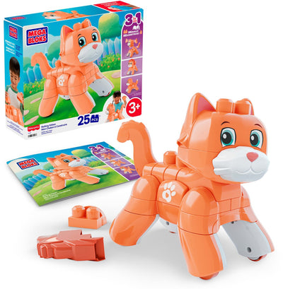 Mega bloks fisher-price speelgoedblokken rollende kitten - met draaiende wieltjes 25 onderdelen