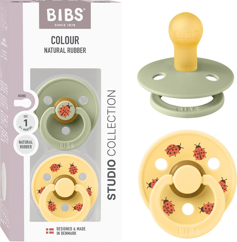 Bibs colour fopspeen - 0-6 mnd - 2-pack - rond - sage pale butter