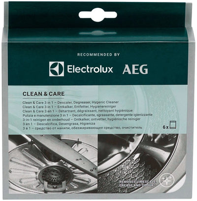 Aeg electrolux m2gcp601 clean and care - 3 in 1 reiniger - reinigen en onderhoud - ontkalker, ontvetter en reiniger - geschikt voor wasmachines vaatwassers - 6 zakjes goed voor een half jaar