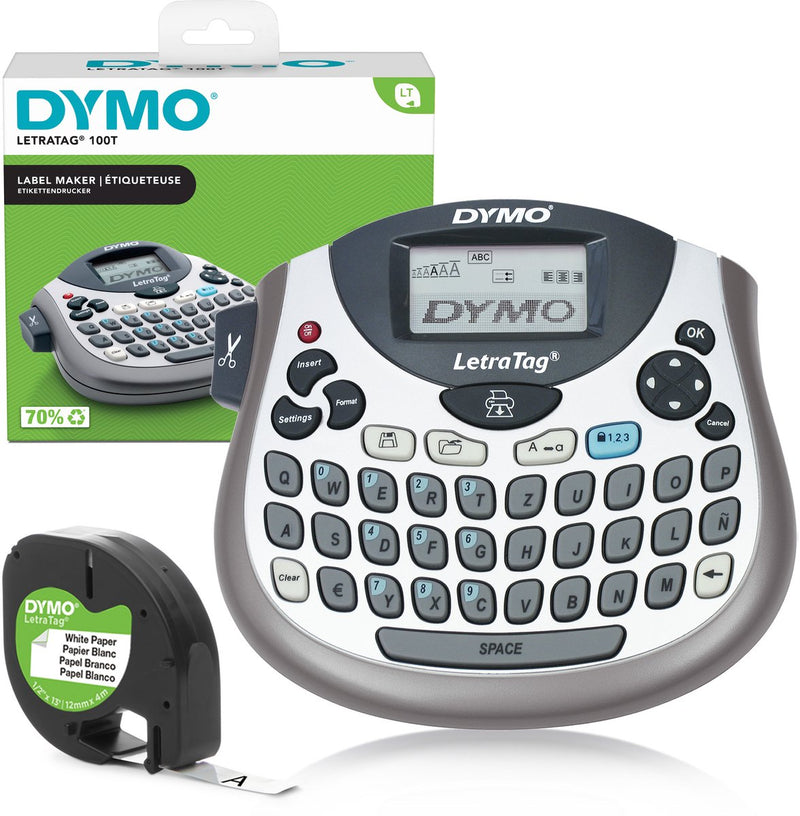 Dymo letratag lt-100t-labelmaker | draagbare labelprinter met qwertz-toetsenbord | zilver | ideaal voor op kantoor of thuis