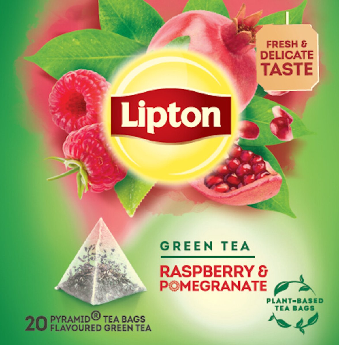 Lipton green tea raspberry pomegranate - 80 piramide theezakjes - groene thee framboos granaatappel - 4 x 20 zakjes - voordeelverpakking