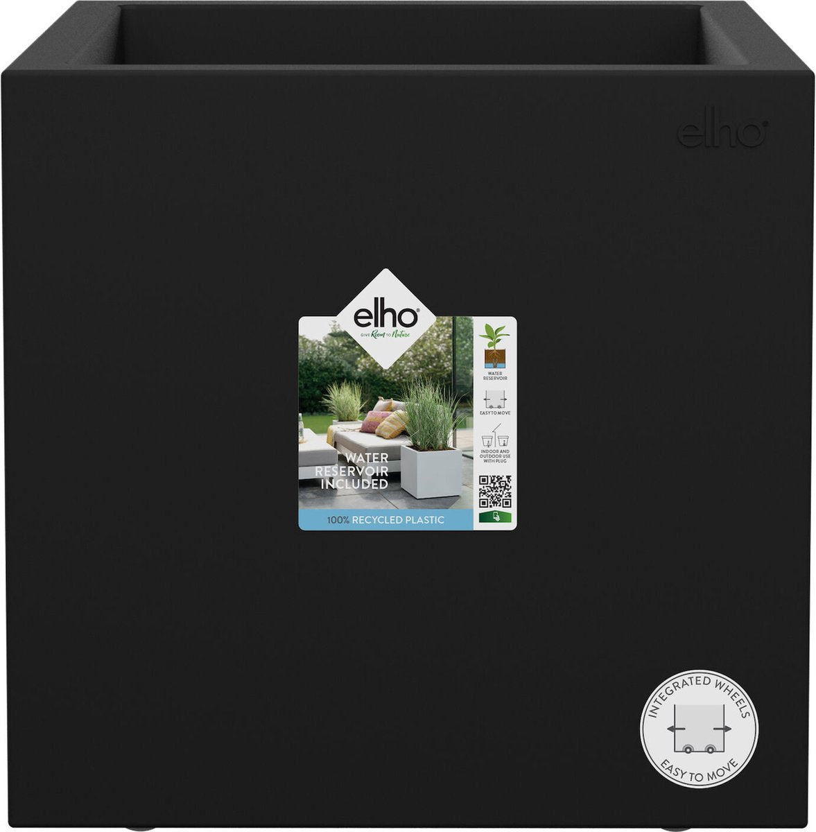 Elho vivo next vierkant 40 - plantenbak voor binnen buiten - 100% gerecycled plastic - l 39.0 x h 37.9 cm - living black