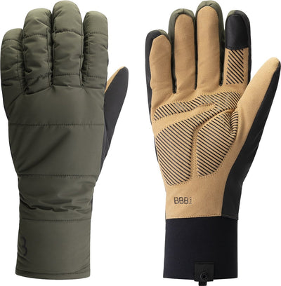Bbb cycling puffershield fietshandschoenen winter - 0 - 5 ℃ - wind waterproof - wielrenhandschoenen heren en dames - olijf groen - maat m - bwg-41