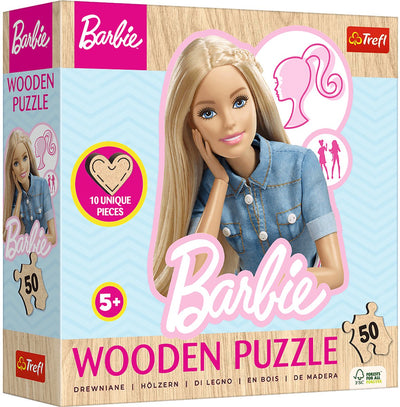 Trefl favorite fashionable barbie mattel hout houten legpuzzel - 50 stukjes - vanaf 4 jaar