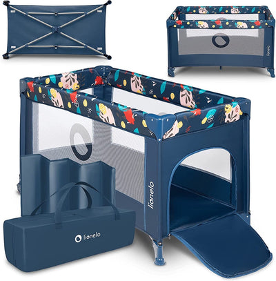 Lionelo stefi campingbedje 3 in 1 - baby bed inklapbare box reisbedje - 60x120 cm - 0-36 maanden tot 15 kg - met comfort matras - zij-ingang met rits - wielen - transporttas