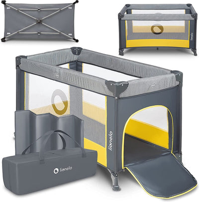 Lionelo stefi campingbedje 3 in 1 - baby bed inklapbare box reisbedje - 60x120 cm - 0-36 maanden tot 15 kg - met comfort matras - zij-ingang met rits - wielen - transporttas - babybed babybox ledikant