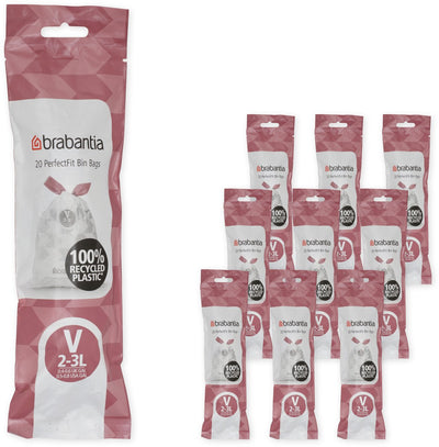 Brabantia perfectfit vuilniszakken - 2 3 l - code v - 10 rollen x 20 stuks