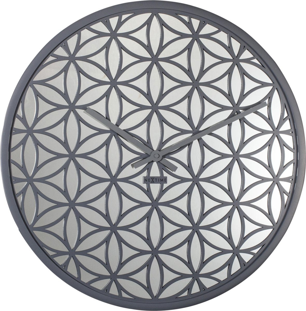 Nextime - wandklok - 50 cm - hout spiegel - grijs - 'bella mirror'