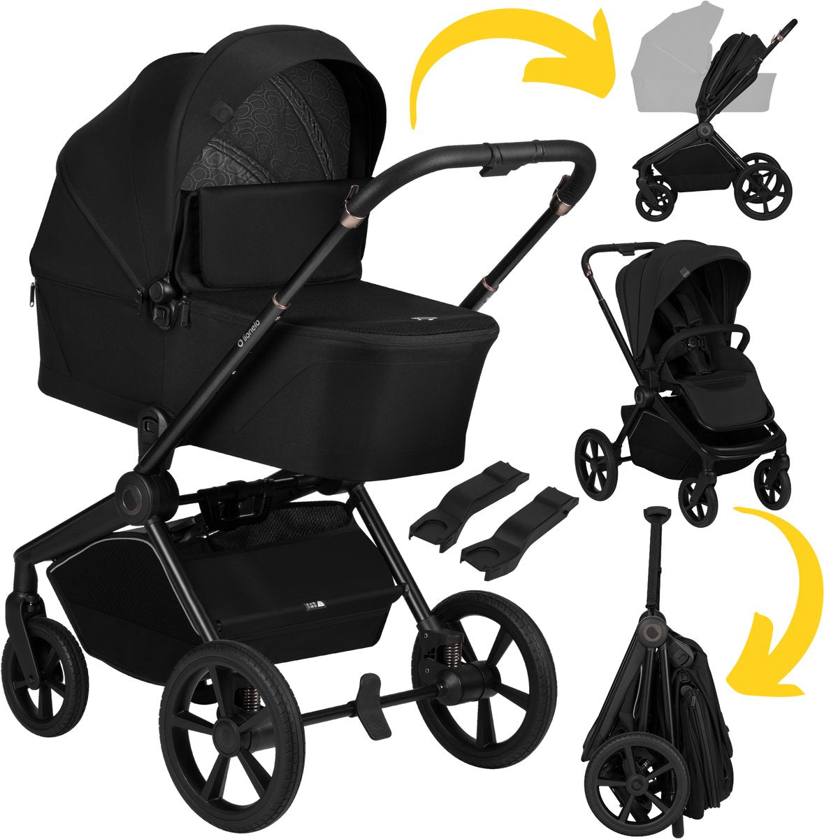 Lionelo freya 2in1 kinderwagen – reiswieg wandelwagen – vanaf geboorte tot 22 kg – premium buggy - pu-wielen met vering – voor- achterwaarts zitje – upf50+ kap – compleet accessoiresysteem