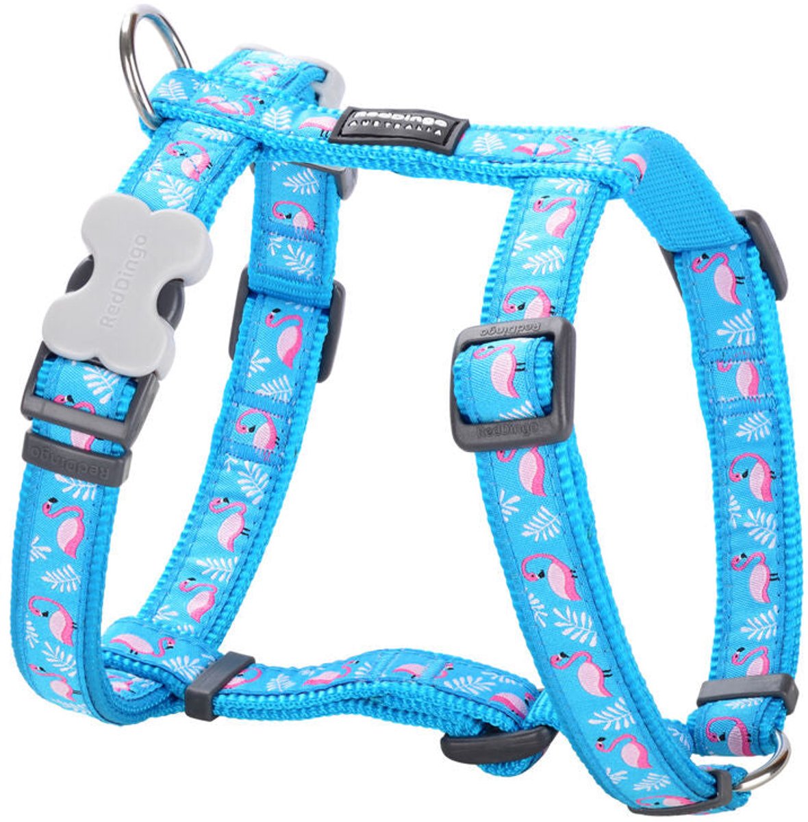 Merkloos sans marque hondentuigje red dingo style flamingo 45-66 cm turkoois 36-59 cm