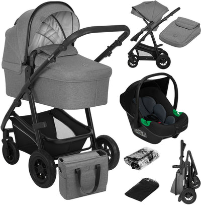 Lionelo bianka kinderwagen 3 in 1 – reiswieg, wandelwagen autostoel – compact opvouwbaar – omkeerbare zitting – luchtbanden met vering – xxl upf50+ capuchon – 0-22 kg – complete accessoireset - astrid i-size lite autostoel