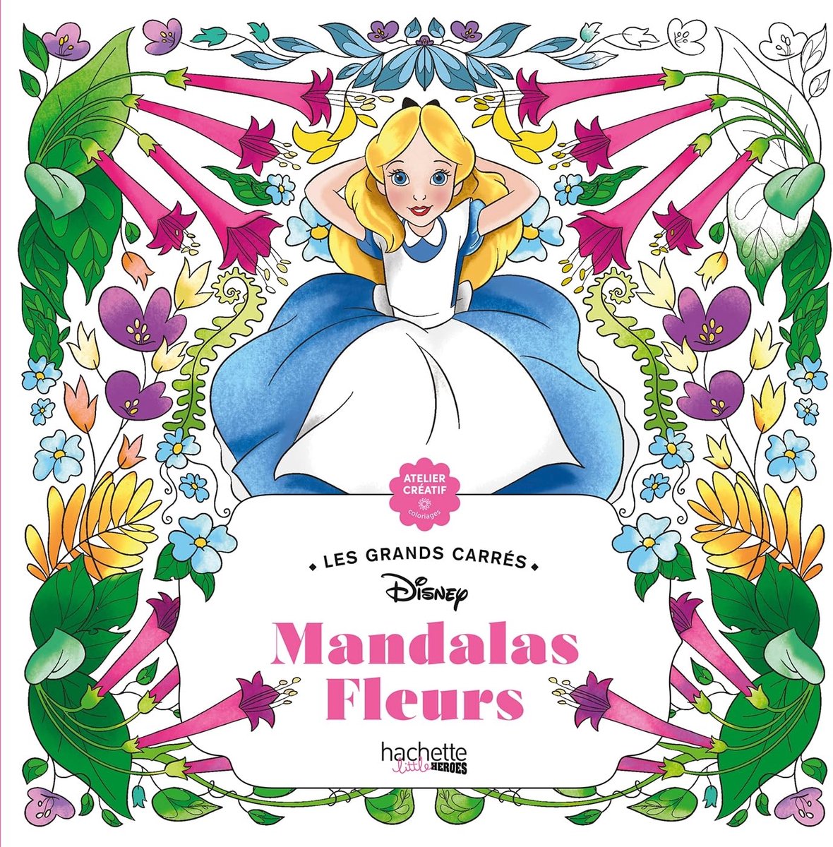 Hachette heroes les grands carrés disney mandalas fleurs - hachette - kleurboek voor volwassenen