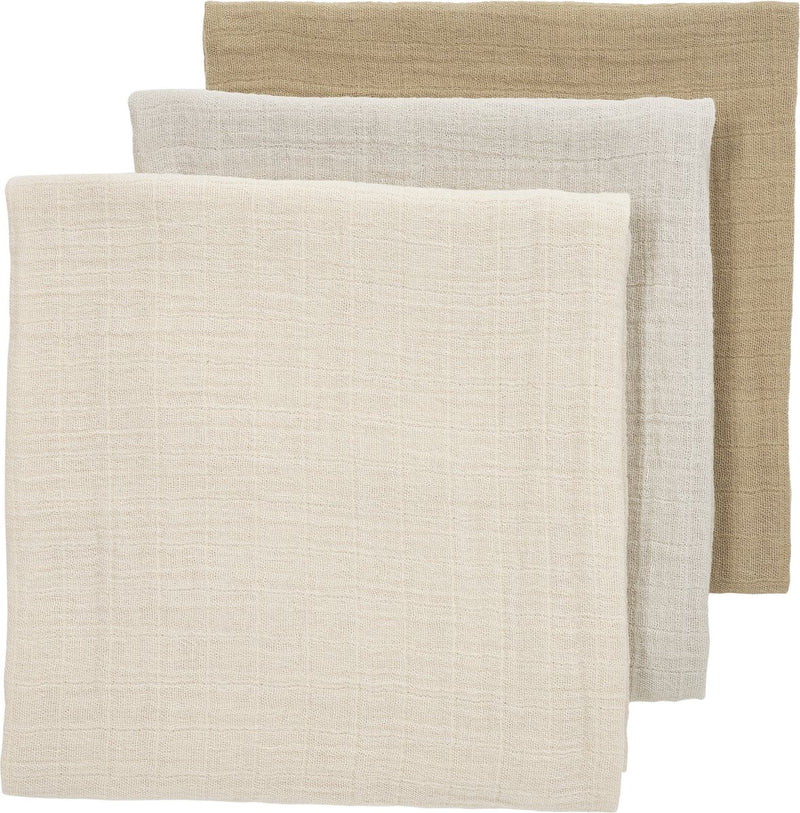 Meyco baby uni pre-washed hydrofiele doeken - 3-pack - pre-washed hydrofiel - soft sand greige taupe - 70x70cm