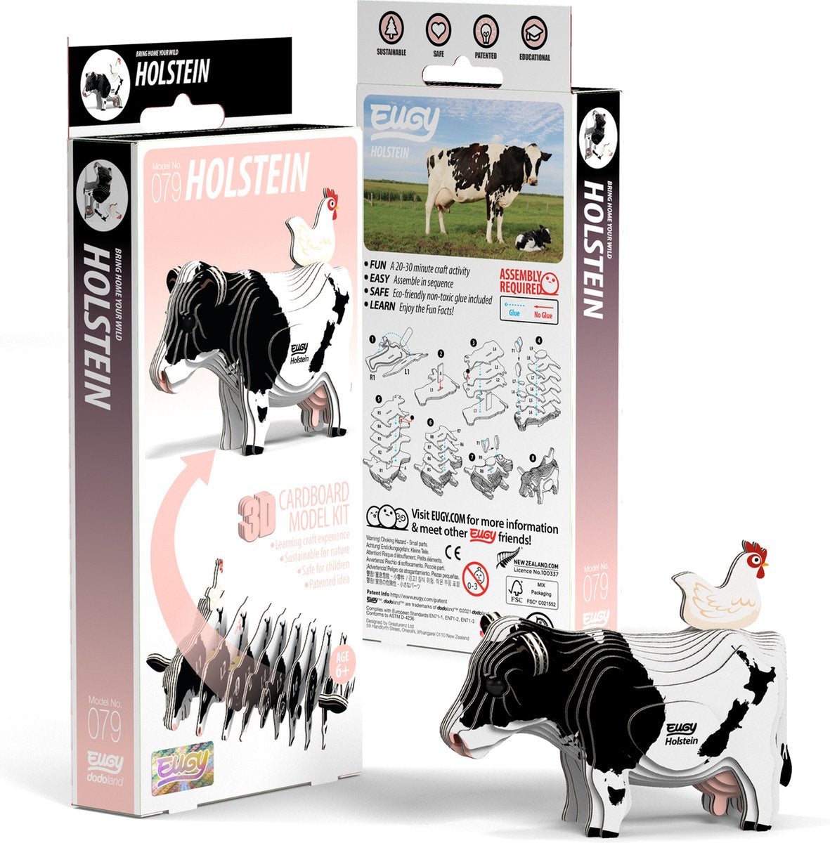 Eugy 3d puzzel - holstein koe - boerderijdieren - duurzaam - verzamel ze allemaal - 6 jaar