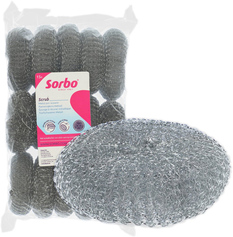 Sorbo metalen schuurspons 15 stuks - sterke rvs pannenspons - voor hardnekkig vuil - schoonmaken