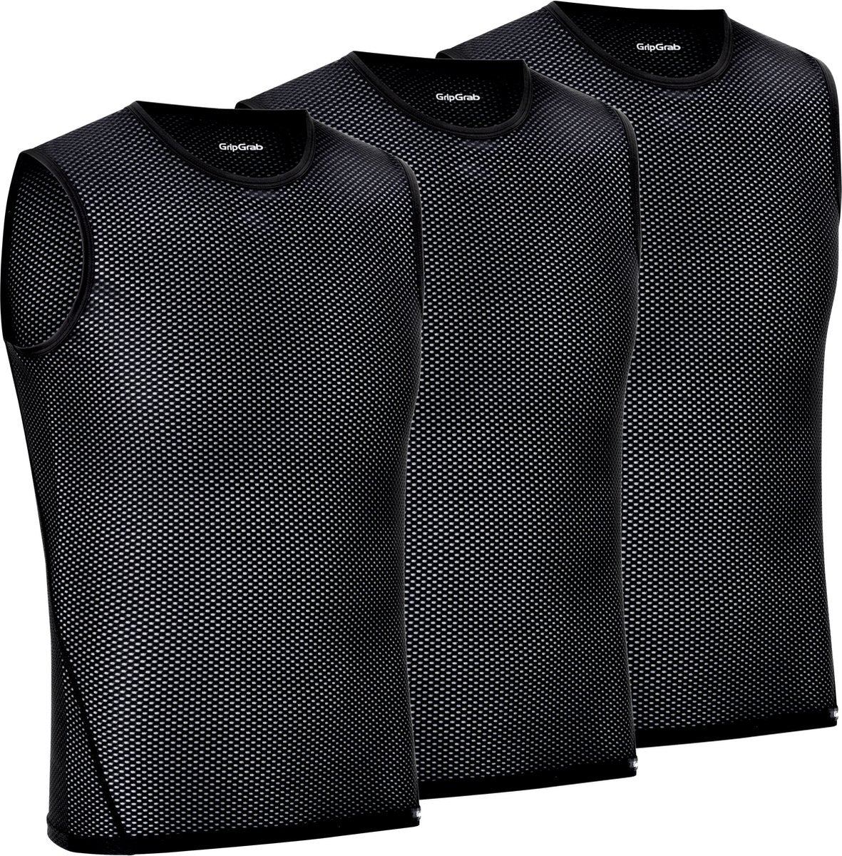 Gripgrab - ultralight 3pack mesh mouwloos base layer zomer fiets ondershirt polygiene zweethemd - zwart - heren - maat xxl