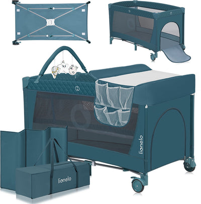 Lionelo flower campingbedje - 2in1 - meegroeibed - co-sleeper - lockguard - draagtas - reisbedje box - praktische zij-ingang met ritssluiting - hoogwaardige schuimmatras - snel opvouwsysteem - multifunctionele box en reiswieg