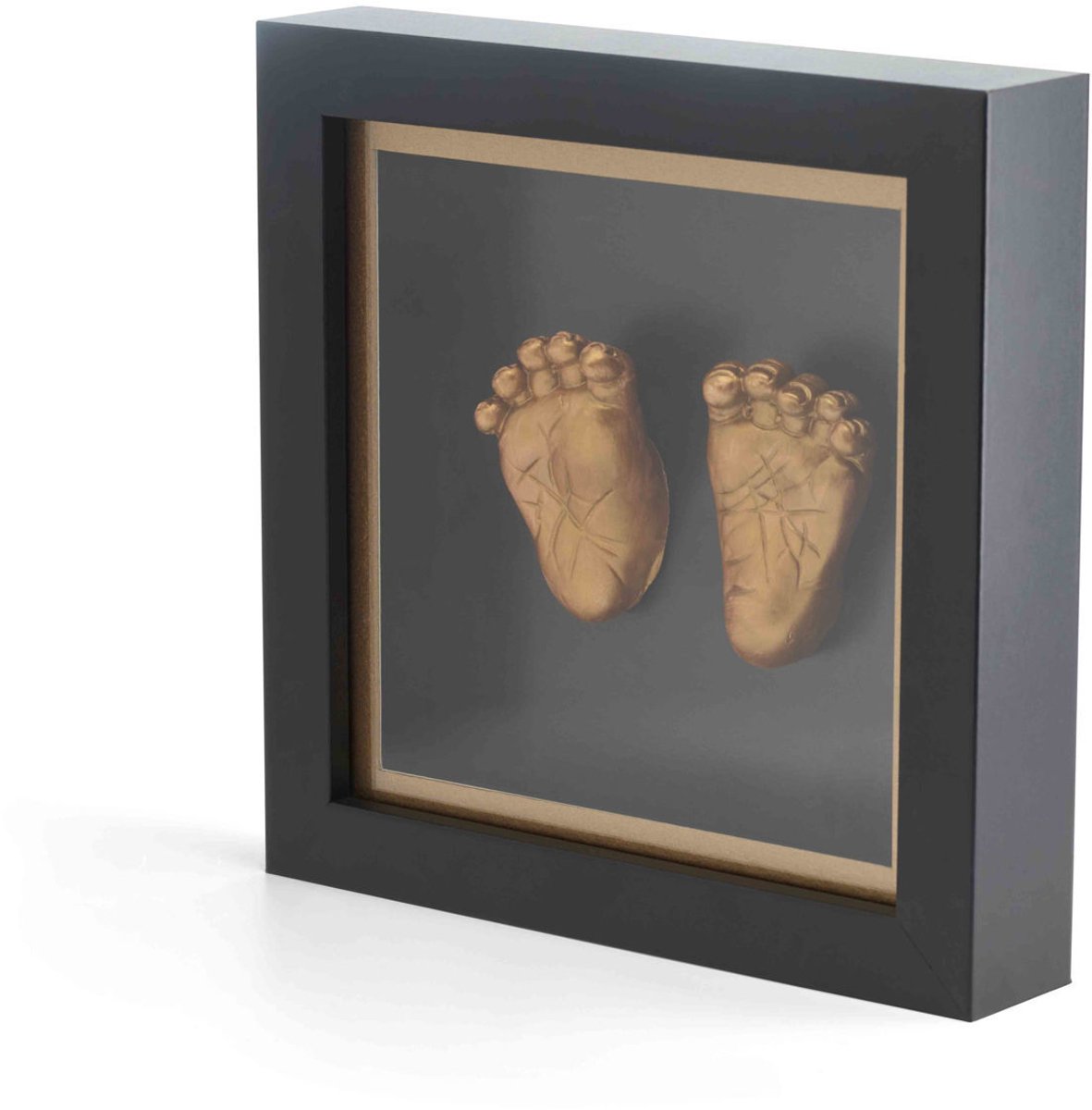 Happy hands - baby 3d hand- voetafdruk lijst – zwarte houten frame met plexiglas – inclusief alginaat, gips bronsverf – huidvriendelijk, makkelijke diy herinnering – luxe kraamcadeau (20x20x4 cm)
