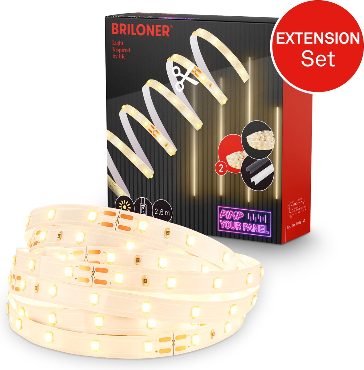 Briloner pimp your panel - uitbreidingsset led strip 2,6m - 8019147 - uitbreidingsset ww - pimp your panel - inkortbaar - zelfklevend - uitschuifbaar - 262,5 x 1 cm