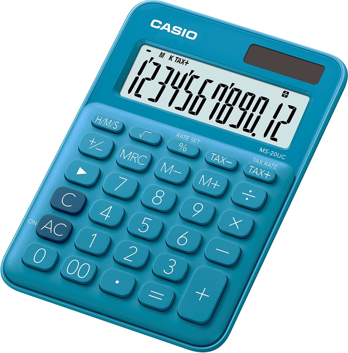Casio ms-20uc-bu bureaurekenmachine werkt op zonne-energie, werkt op batterijen blauw aantal displayposities: 12