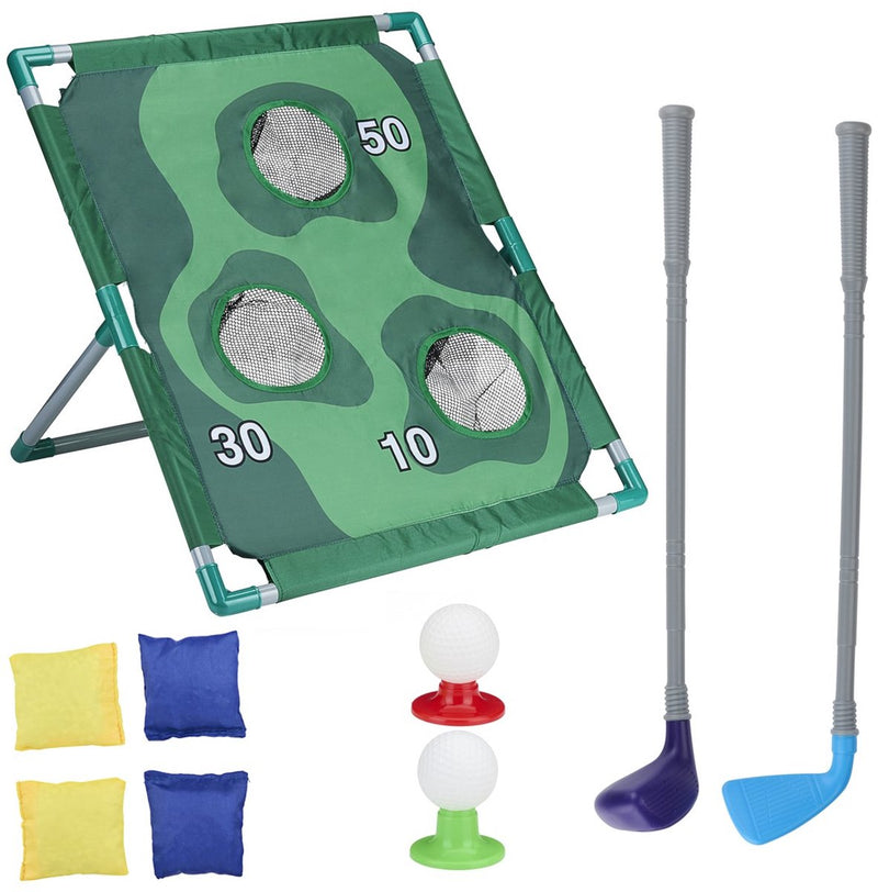 Eddy toys golf speelgoed 2-in-1 – minigolf en werpspel voor kinderen – golfset met clubs, ballen en bean bags – spellenset voor buiten spelen in tuin of vakantie