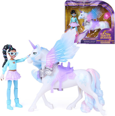 Unicorn academy layla glacier met vleugelmagie, beweegbare pop van 11,4 cm en eenhoorn met vleugels van 12,7 cm, 4 accessoires, poppen en eenhoornspeelgoed, verjaardagscadeaus