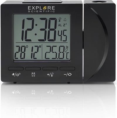 Bresser explore scientific rdp1001 radio gestuurde digitale projectiewekker | groot display | dag - datum aanduiding | thermometer | zwart