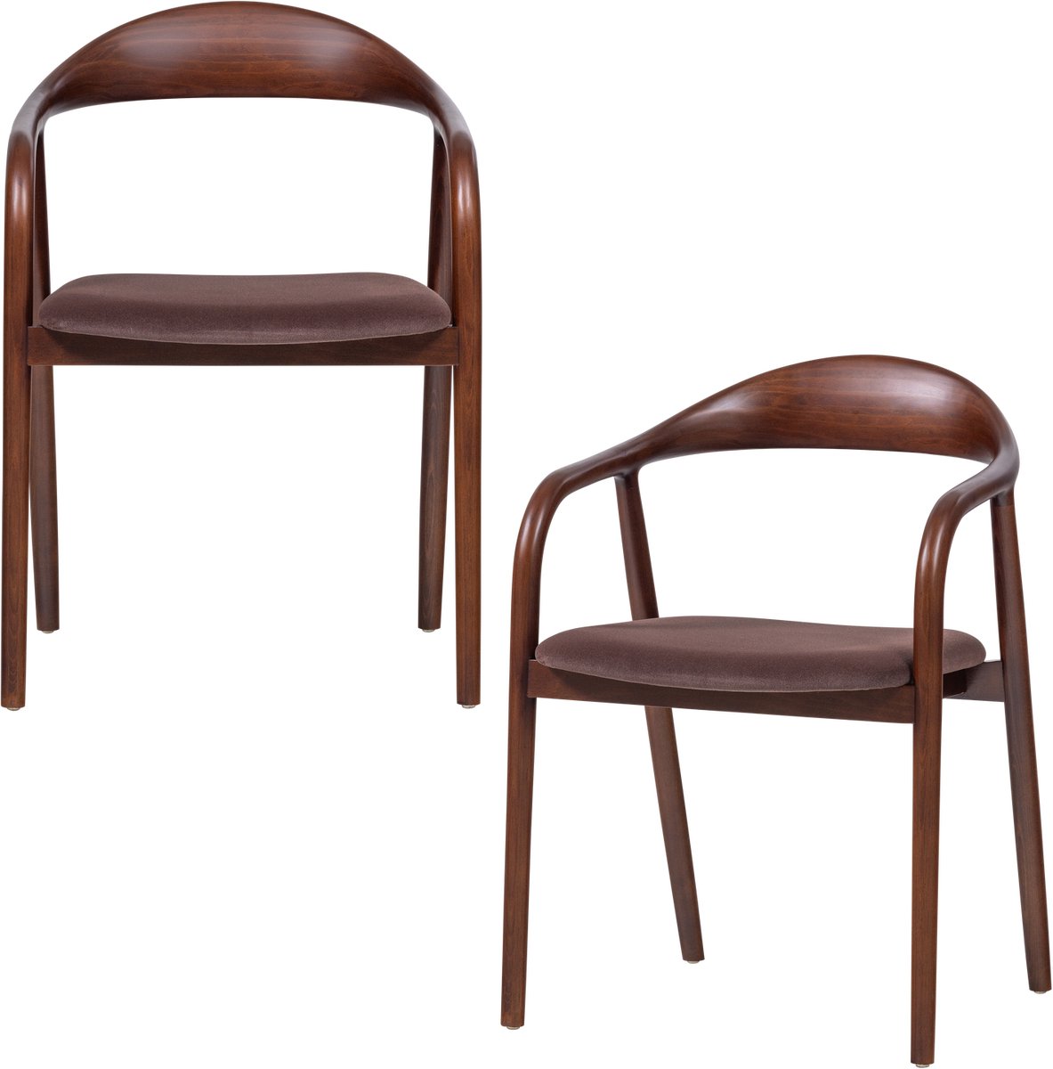 Woood bran eetkamerstoel beukenhout frame - velvet stof - bruin - set van 2