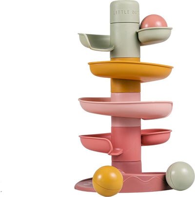 Rubo toys little dutch spiraaltoren roze - knikkerbaan - 5 delen - 3 ballen - stapeltoren