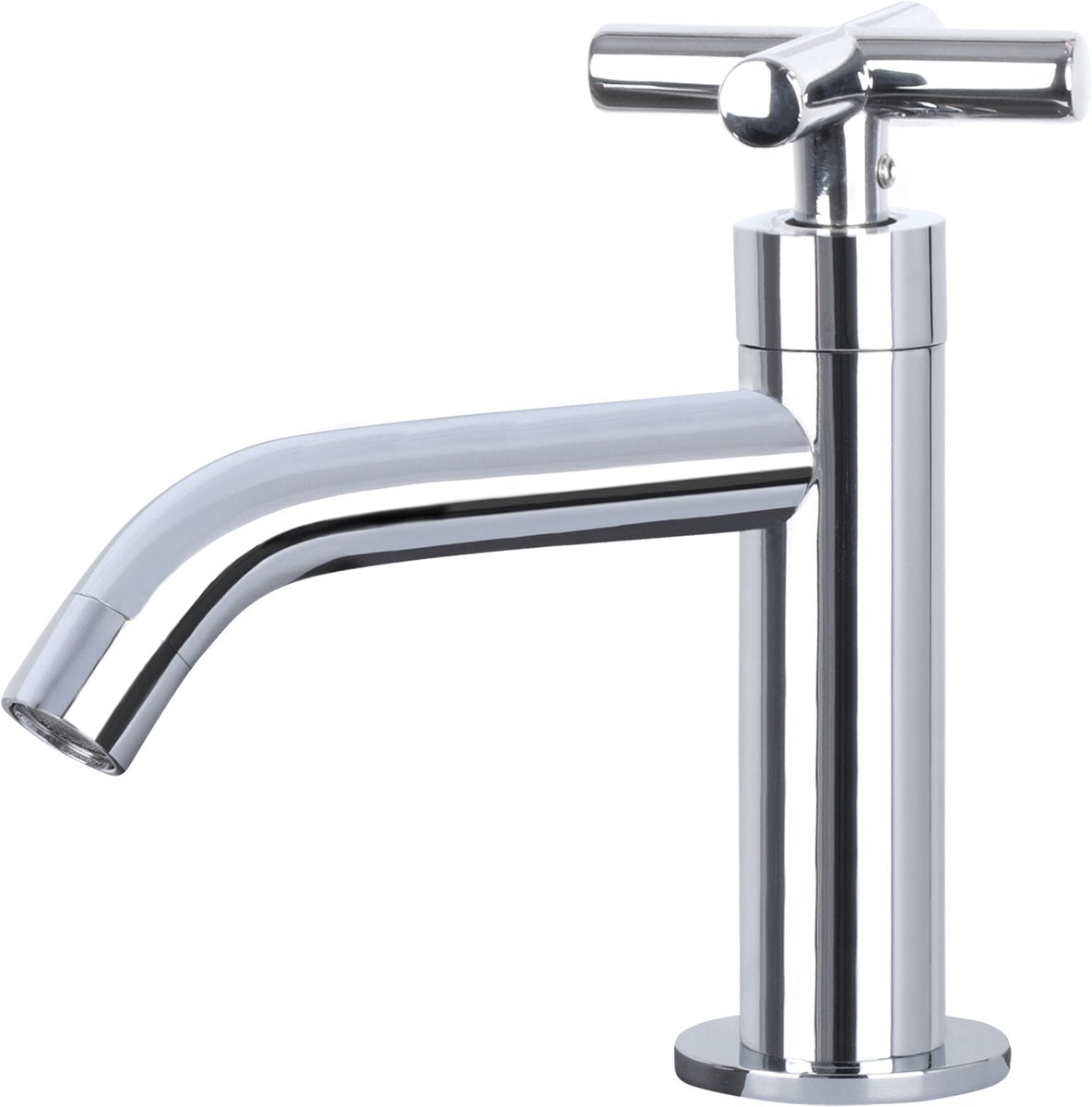 Differnz wastafelkraan gebogen met kruisgreep – kraan koud water – toiletkraan – chroom