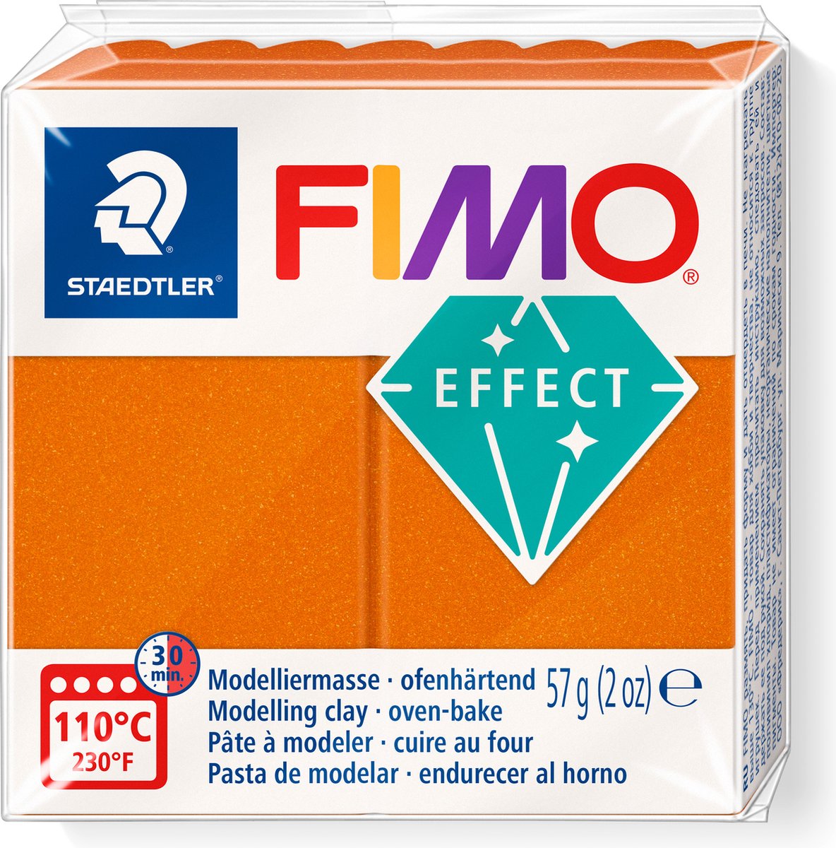 Fimo effect ovenhardende boetseerklei standaard blokje 57 g - metallic oranje